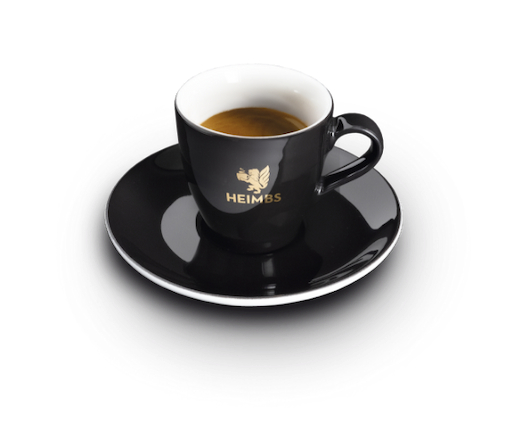 Schwarze Espresso Tasse mit Heimbs Logo
